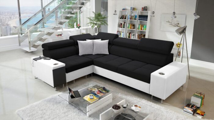 Elegantes Ecksofa mit Konsole und Ladegerät MORENA II