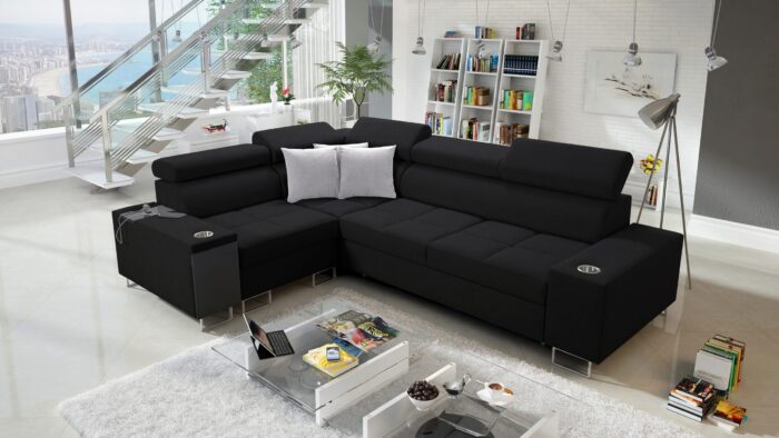Elegantes Ecksofa mit Konsole und Ladegerät MORENA II