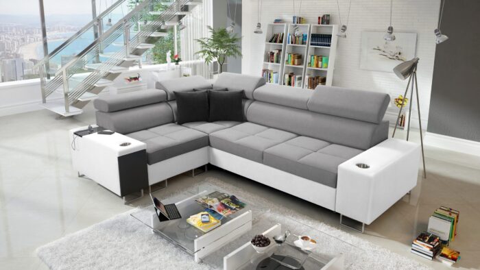 Elegantes Ecksofa mit Konsole und Ladegerät MORENA II