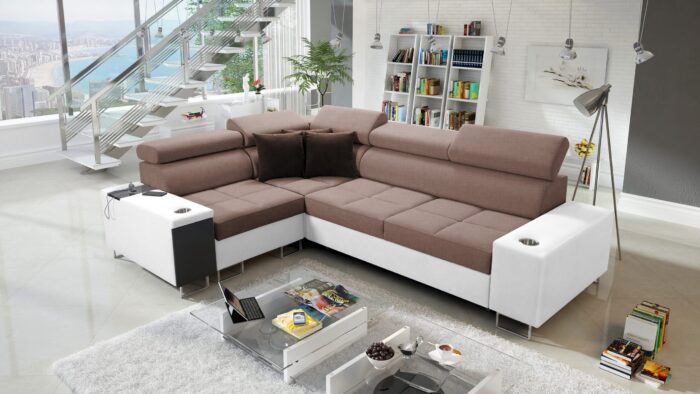Elegantes Ecksofa mit Konsole und Ladegerät MORENA II