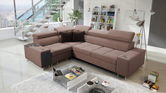 Elegantes Ecksofa mit Konsole und Ladegerät MORENA II