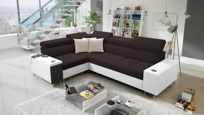 Elegantes Ecksofa mit Konsole und Ladegerät MORENA II