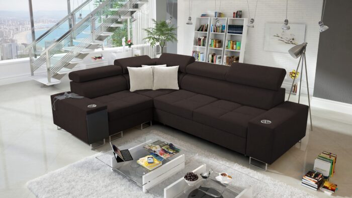 Elegantes Ecksofa mit Konsole und Ladegerät MORENA II