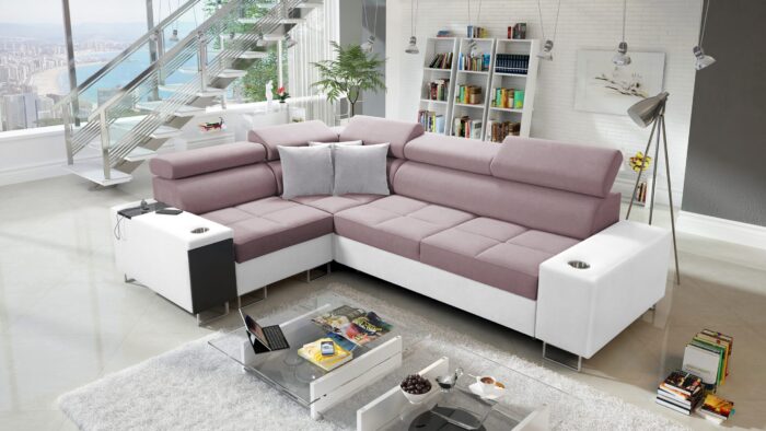 Elegantes Ecksofa mit Konsole und Ladegerät MORENA II