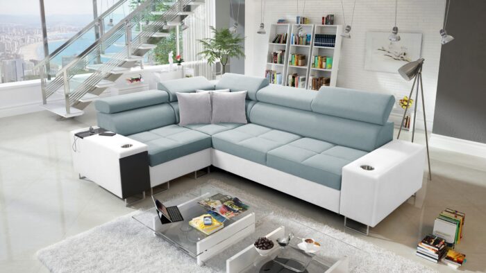 Elegantes Ecksofa mit Konsole und Ladegerät MORENA II