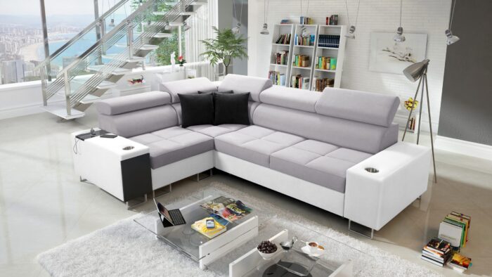 Elegantes Ecksofa mit Konsole und Ladegerät MORENA II