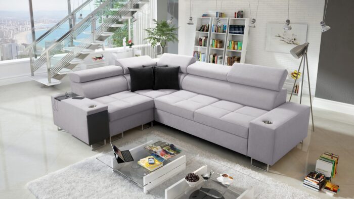 Elegantes Ecksofa mit Konsole und Ladegerät MORENA II