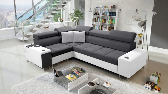 Elegantes Ecksofa mit Konsole und Ladegerät MORENA II