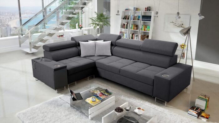 Elegantes Ecksofa mit Konsole und Ladegerät MORENA II