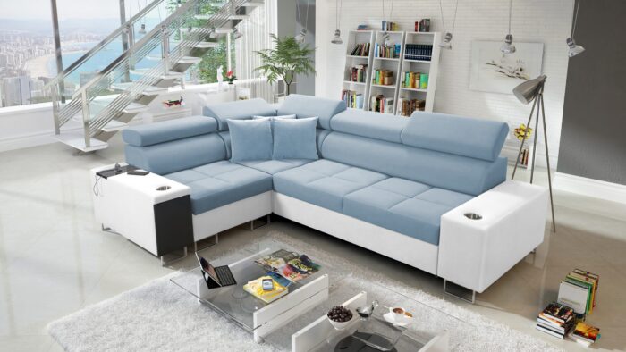 Elegantes Ecksofa mit Konsole und Ladegerät MORENA II