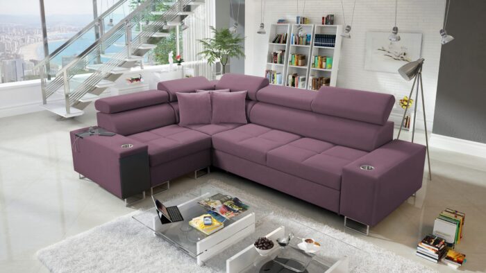 Elegantes Ecksofa mit Konsole und Ladegerät MORENA II