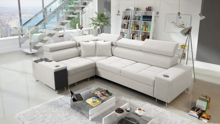 Elegantes Ecksofa mit Konsole und Ladegerät MORENA II