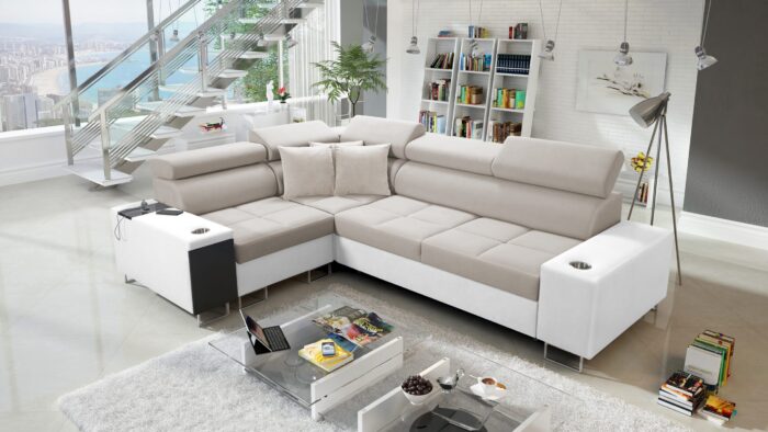 Elegantes Ecksofa mit Konsole und Ladegerät MORENA II