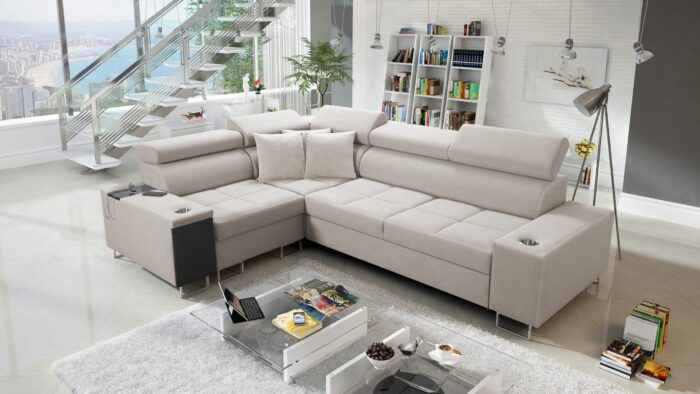 Elegantes Ecksofa mit Konsole und Ladegerät MORENA II