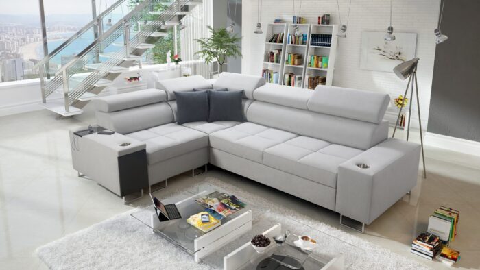 Elegantes Ecksofa mit Konsole und Ladegerät MORENA II