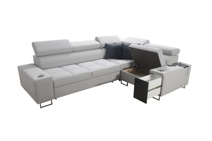 Elegantes Ecksofa mit Konsole und Ladegerät MORENA II