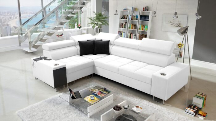 Elegantes Ecksofa mit Konsole und Ladegerät MORENA II