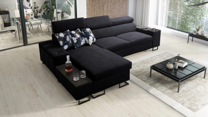 Luxuriöses, komfortables, modernes Ecksofa MELODY I MAXI mit Usb und Regal