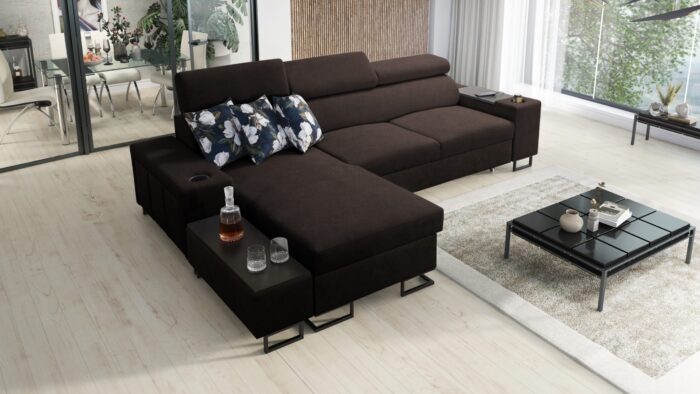 Luxuriöses, komfortables, modernes Ecksofa MELODY I MAXI mit Usb und Regal