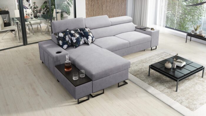 Luxuriöses, komfortables, modernes Ecksofa MELODY I MINI mit Usb und Regal