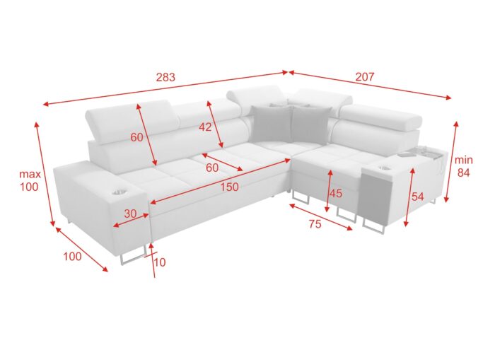 Elegantes Ecksofa mit Konsole und Ladegerät MORENA II
