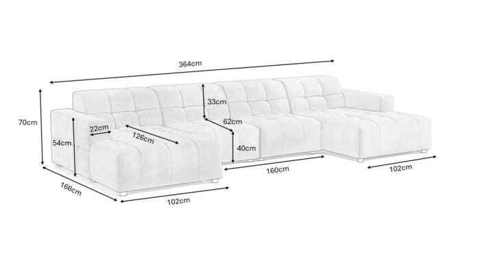 U-förmiges Ecksofa Bergamo Stoff Bluvel und Megan