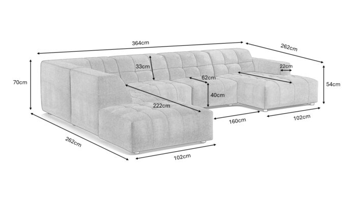Großes Ecksofa V Bergamo Stoff Megan und Bluvel