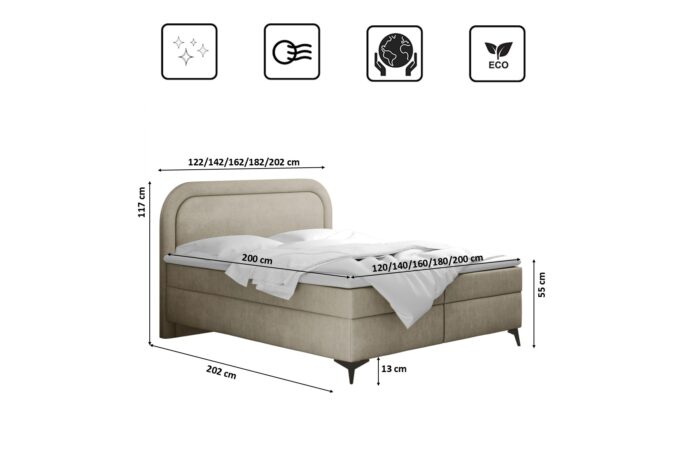 Boxspringbett mit bettkasten und topper Valentino, mehrere Größen