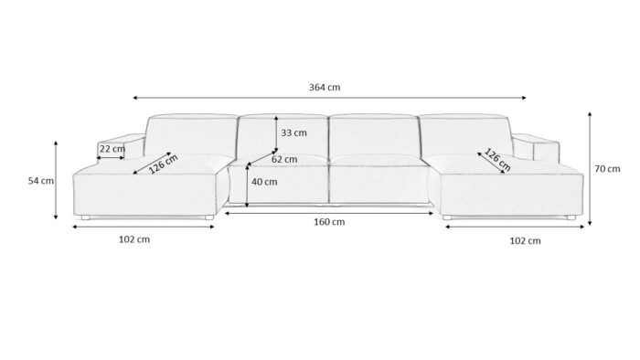 Große U-förmige modulare Ecke, California Stoff Matt Velvet