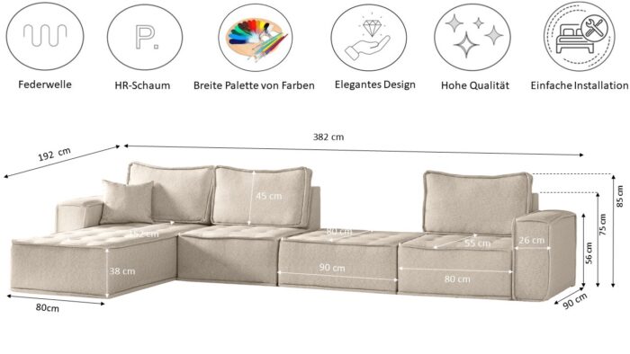 Ecksofa L-from Bohoo XL mit modularem Design und hoher Komfort