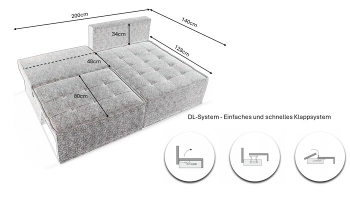 Bohoo Mini modernes Ecksofa mit Schlaffunktion