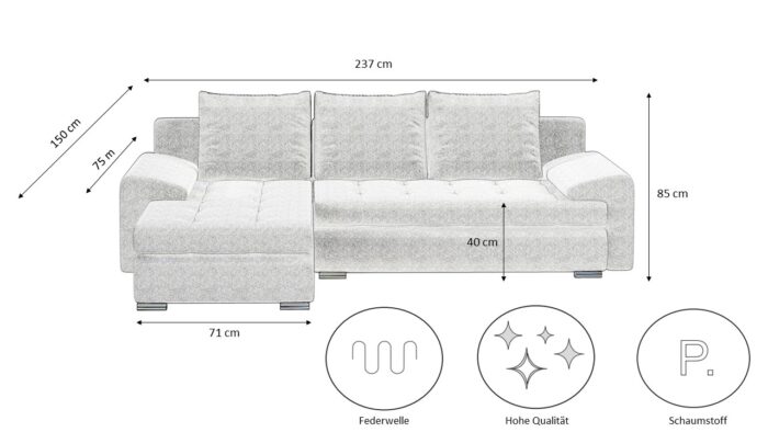 Elegantes und modernes Ecksofa TOMI