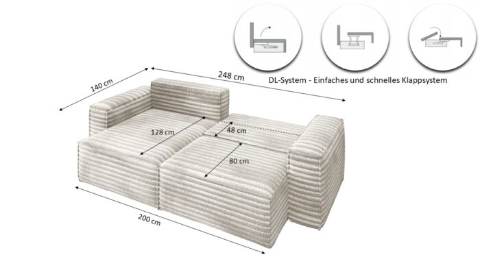 L-förmiges Bohoo-Ecksofa mit Schlaffunktion stoff Velo