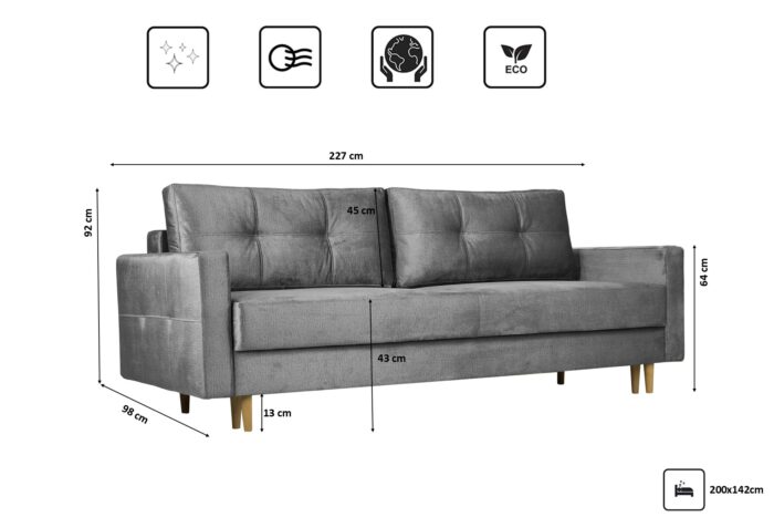 Modernes Sofa Floro - 3-Sitzer mit Schlaffunktion