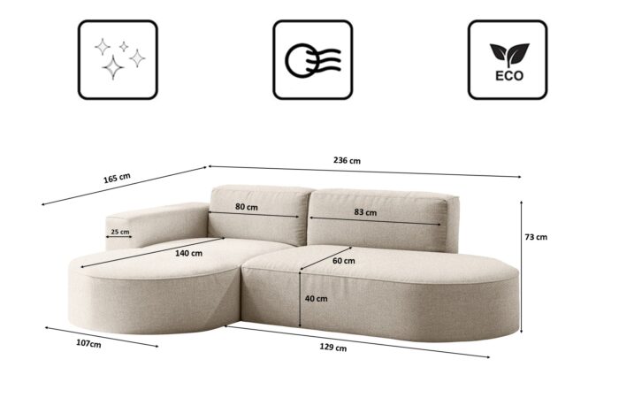 Modernes L-förmiges Designer-Ecksofa Modena FALTEN