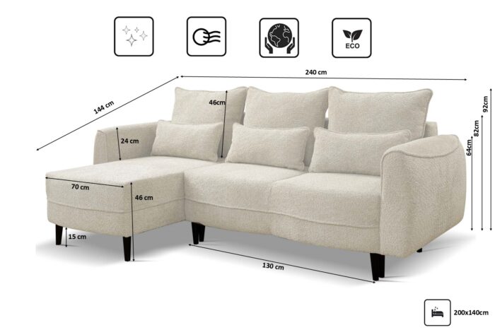 Ecksofa Selio mit Schlaffunktion und Bettzeugcontainer