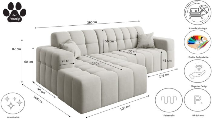 Ecksofa L-förmiges Nimes-Eckmöbel links/rechts