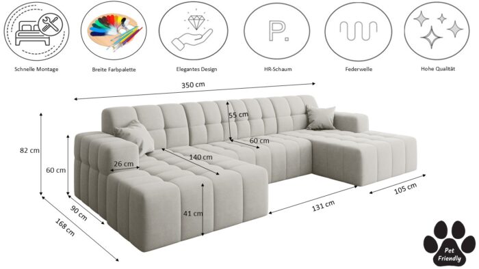 Ecksofa Nimes in U-Form, stoff Portland
