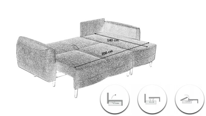 Ecksofa Selio mit Schlaffunktion und Bettzeugcontainer