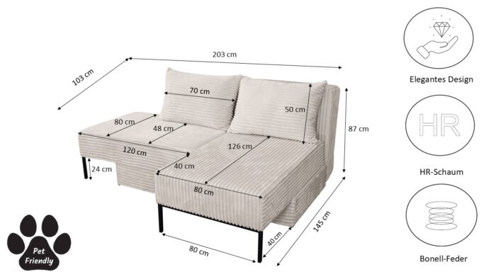 Ecksofa mit schlaffunktion, Sofa, Betten, Liegestuhl, MOOKA 4in1-Multifunktions-System, stoff Velo