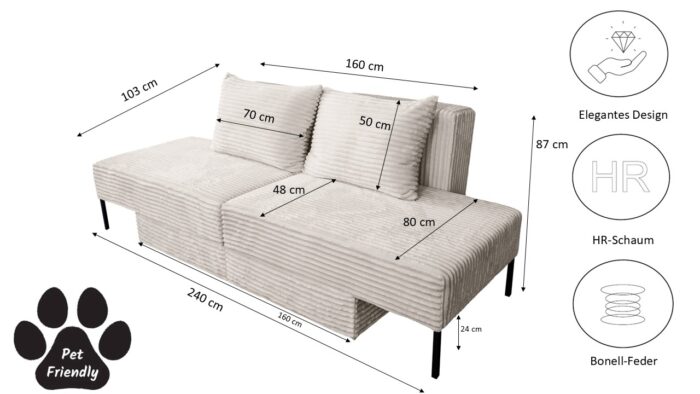 Ecksofa mit schlaffunktion, Sofa, Betten, Liegestuhl, MOOKA 4in1-Multifunktions-System, stoff Velo