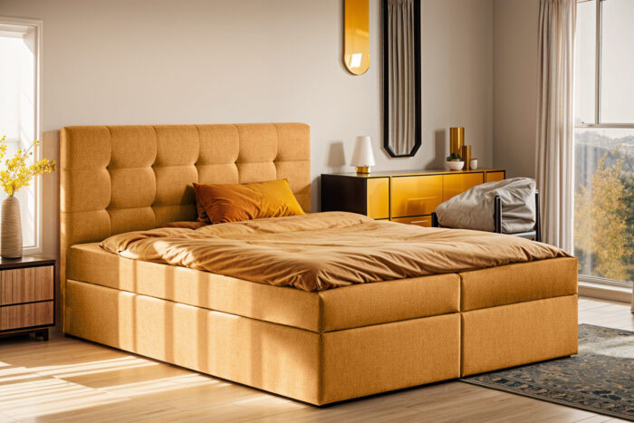 Boxspringbett mit matratze und bettkasten, Schlafbett LUDANO stoff Soro