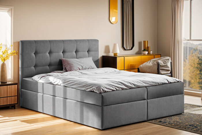 Boxspringbett mit matratze und bettkasten, Schlafbett LUDANO stoff Noel