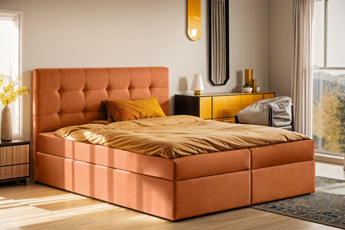 Boxspringbett mit matratze und bettkasten, Schlafbett LUDANO stoff Noel