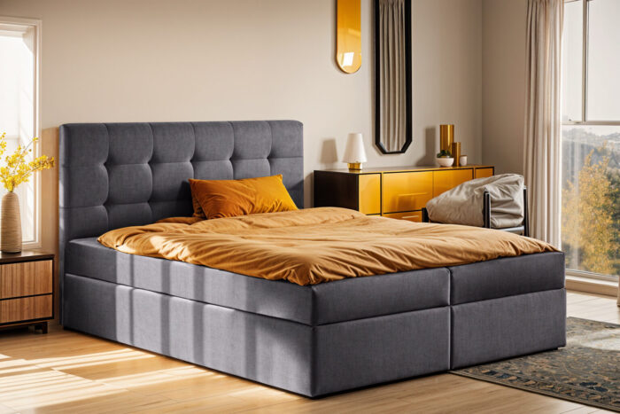 Boxspringbett mit matratze und bettkasten, Schlafbett LUDANO stoff Noel