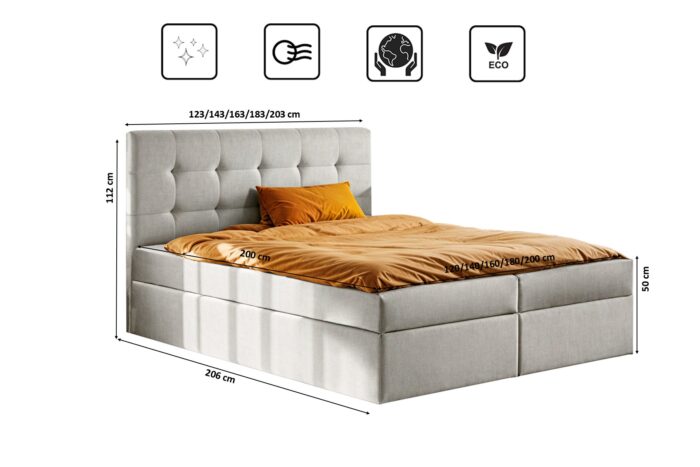 Boxspringbett mit matratze und bettkasten, Schlafbett LUDANO stoff Noel