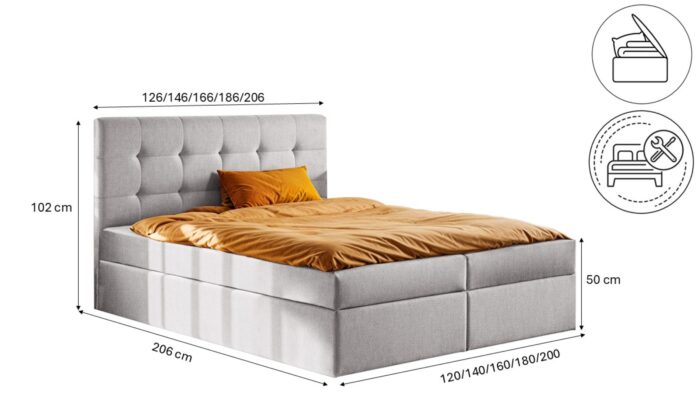 Boxspringbett mit matratze und bettkasten, Schlafbett LUDANO stoff Soro