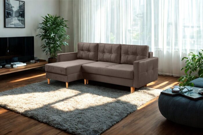 Ecksofa mit schlaffunktion und bettkasten, Ecksofa L-Form, Eckcouch L-Form Floro stoff Monolith