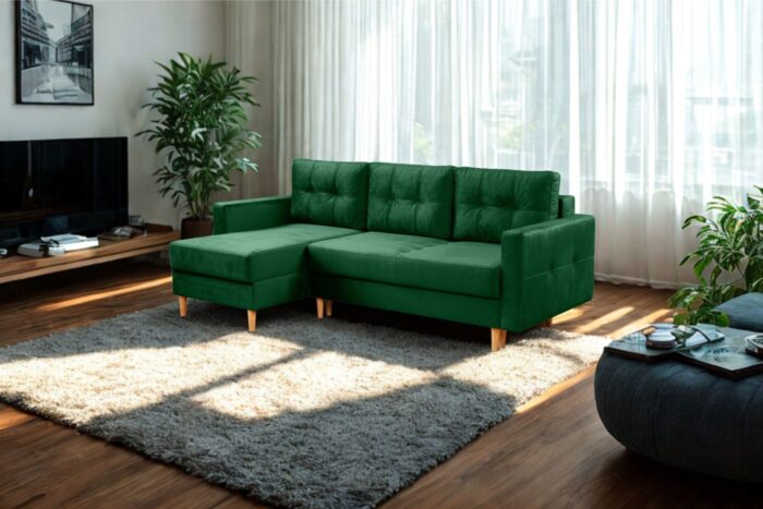 Ecksofa mit schlaffunktion und bettkasten, Ecksofa L-Form, Eckcouch L-Form Floro stoff Monolith