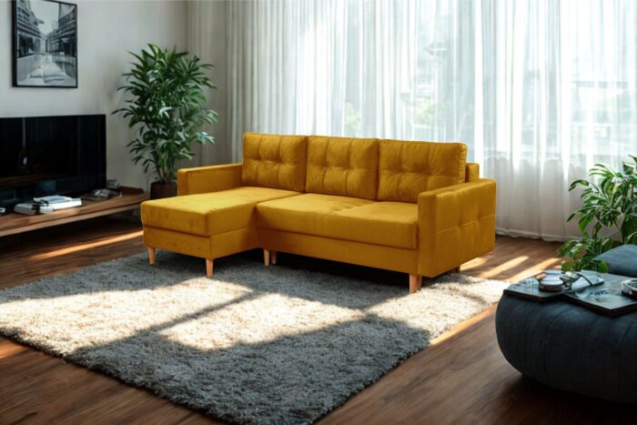 Ecksofa mit schlaffunktion und bettkasten, Ecksofa L-Form, Eckcouch L-Form Floro stoff Monolith